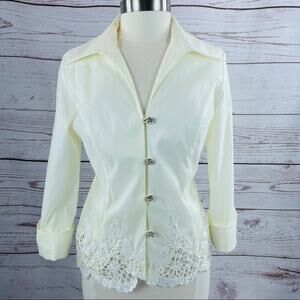Victor Costa cream and white lace pearl beads sequins top